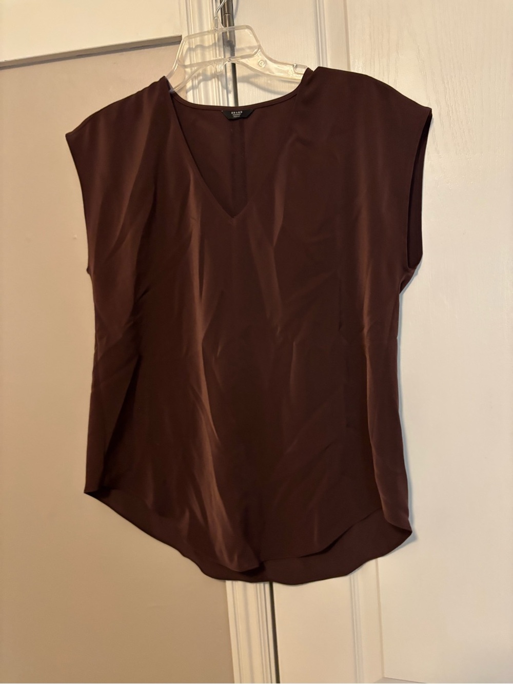 Classic Sleeveless V-Neck Blouse in Deep Brown